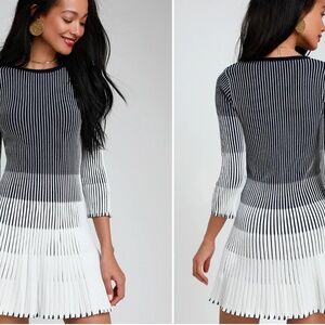 NWT Lulu's Toria pleated sweater dress in navy and white.